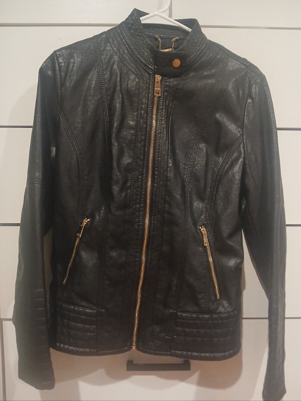 Black Faux Leather Women's Moto Jacket - Classic Zip Front